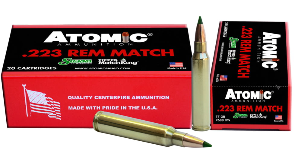 Atomic Ammunition MatchKing .223 Remington 77 Grain Spitzer Boat Tail Brass Cased Rifle Ammo, 20 Rounds, 00459