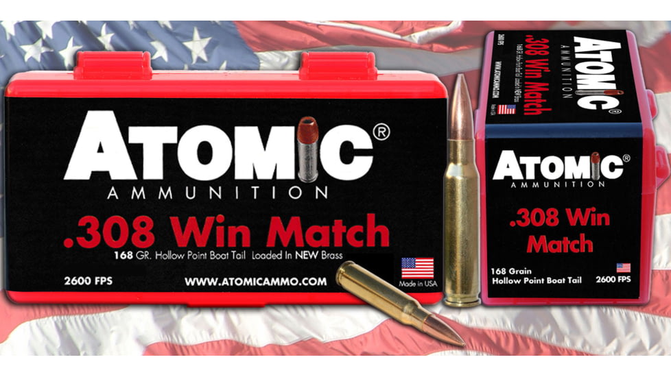 Atomic Ammunition MatchKing .308 Winchester 168 Grain Spitzer Boat Tail Brass Cased Rifle Ammo, 20 Rounds, 00460
