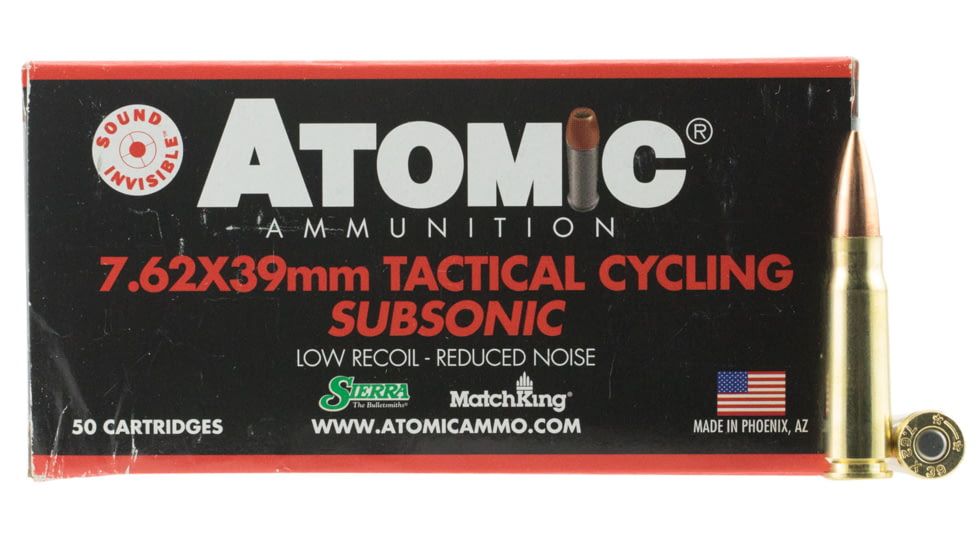 Atomic 00474 Rifle Subsonic 7.62x39mm 220 Gr Hollow Point Boat Tail HPBT 50 Bx