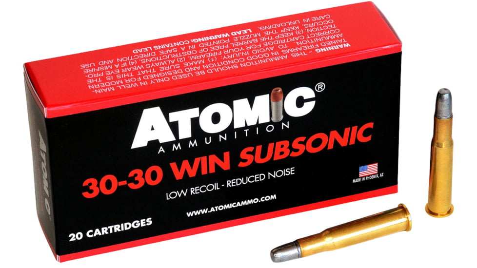 Atomic Ammunition Subsonic 30-30 Win 165 Grain Lead Round Nose Flat Point, Brass Cased Rifle Ammo, 20 Rounds, 00410