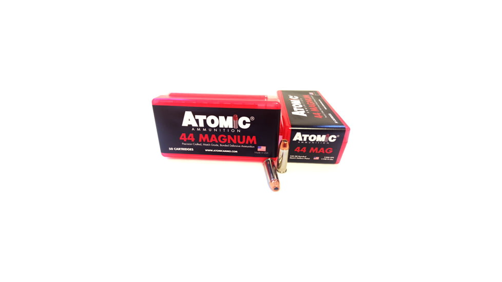 Atomic Ammunition Match Bonded .44 Remington Magnum 240 grain Hollow Point Brass Cased Pistol Ammo, 50 Rounds, CART-44MAG-240GR-MTCH