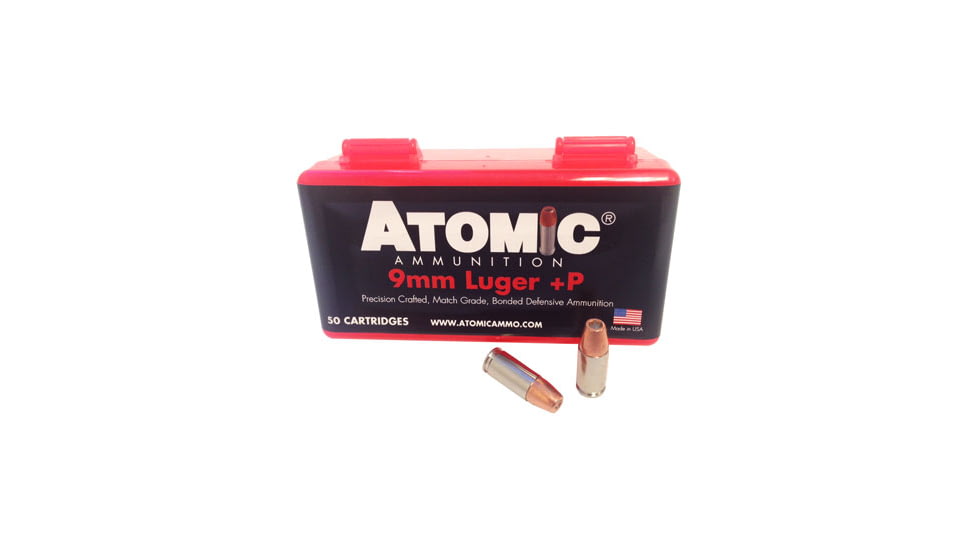 Atomic Ammunition 9mm +P, 124 Grain, BJHP, Brass Cased, Centerfire Pistol Ammo, 50 Rounds, A00409