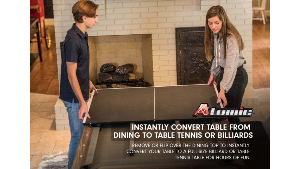 Atomic Hampton 3-In-1 Combo Game Table Billiards, Ping Pong, Dining, Grey wood grain, G05302W