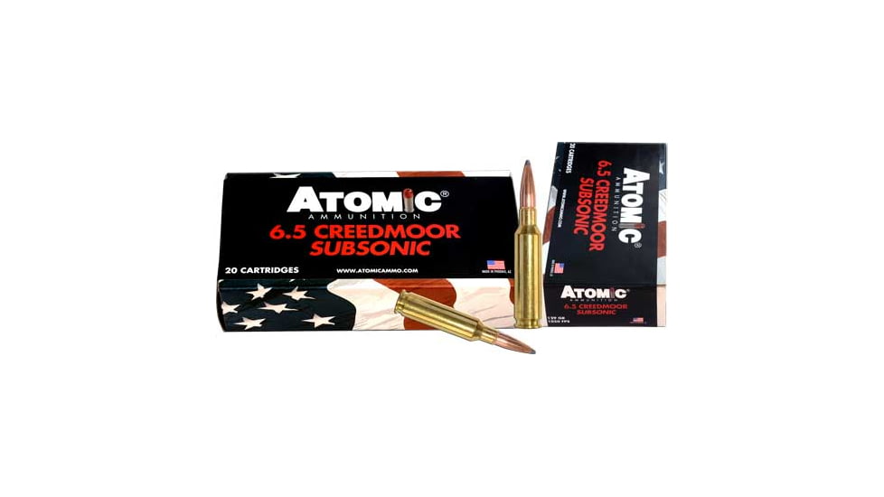 Atomic Rifle Subsonic 6.5mm Creedmoor 129 Grain Hollow Point Boat Tail Steel Cased Centerfire Rifle Ammo, 20 Rounds, 00482