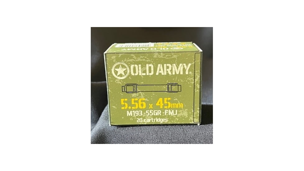 ATS Ammunition Old Army Ammo 5.56x45mm 55 Grain Metall Jacket Brass Centerfire M193 Rifle Ammo, 20 Rounds, OA-556X45-B-55G