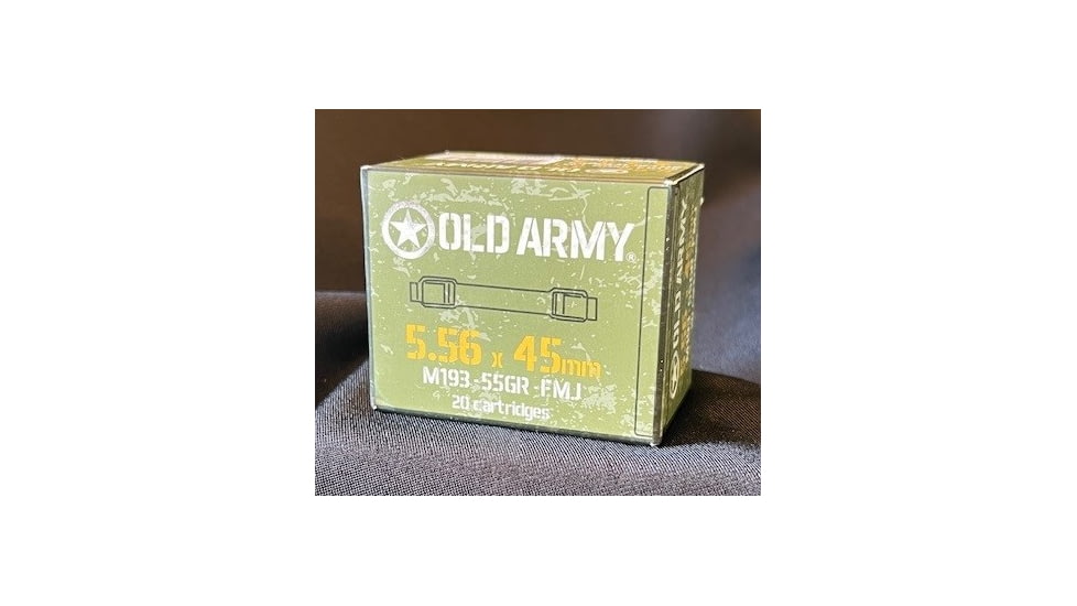 ATS Ammunition Old Army Ammo 5.56x45mm 55 Grain Metall Jacket Brass Centerfire M193 Rifle Ammo, 20 Rounds, OA-556X45-B-55G