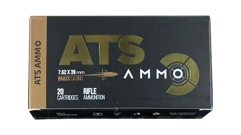 ATS Ammunition X-Force 7.62x39mm 124 Grain FMJ Brass Cased Centerfire Rifle Ammo, 20 Rounds, ATS76239b