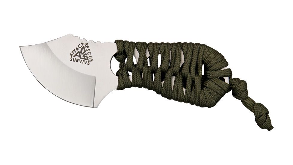 Attack-Rescue-Survive Shanghai Shank Fixed Blade Neck Knife, Bead Blast, Skeletonized Handle w/ OD Green Cord Wrap Grip ARS07OD