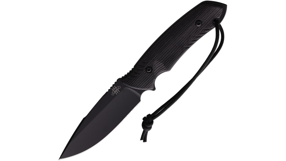 Attleboro Knives The Attleboro Fixed Blade Knife, 9.75in Overall, 4.5in, S35VN, Black Cerakote Partially Serrated Drop Point Blade, Black Canvas Micarta Handle, Boltaron Sheath, AK-10111