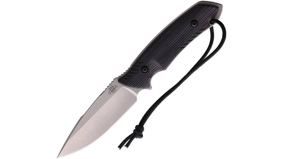 Attleboro Knives The Attleboro Fixed Blade Knife, 9.75in Overall, 4.5in, S35VN, Stonewash Plain Drop Point Blade, Black Canvas Micarta Handle, Boltaron Sheath, AK-10124