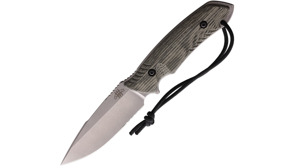 Attleboro Knives The Attleboro Fixed Blade Knife, 9.75in Overall, 4.5in, S35VN, Stonewash Partially Serrated Drop Point Blade, Black Canvas Micarta Handle, Boltaron Sheath, AK-10114