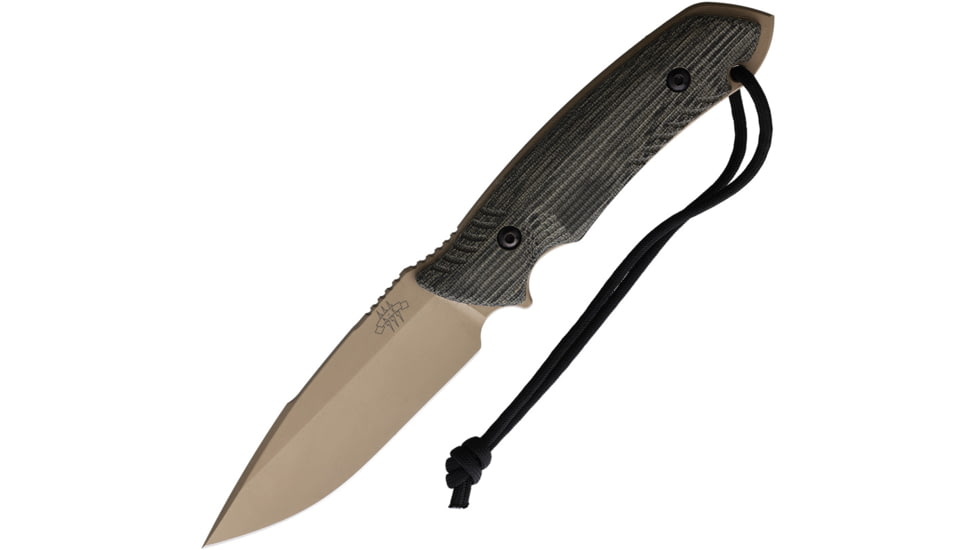 Attleboro Knives The Attleboro Fixed Blade Knife, 9.75in Overall, 4.5in, S35VN, Coyote Brown Cerakote Plain Drop Point Blade, Black Canvas Micarta Handle, Boltaron Sheath, AK-10122