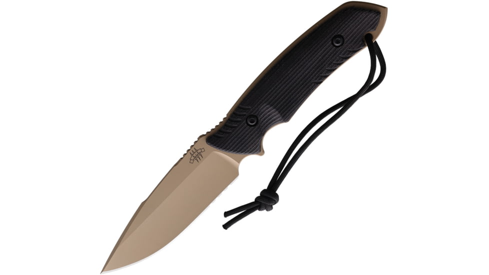 Attleboro Knives The Attleboro Fixed Blade Knife, 9.75in Overall, 4.5in, S35VN, Coyote Brown Cerakote Partially Serrated Drop Point Blade, Black Canvas Micarta Handle, Boltaron Sheath, AK-10112