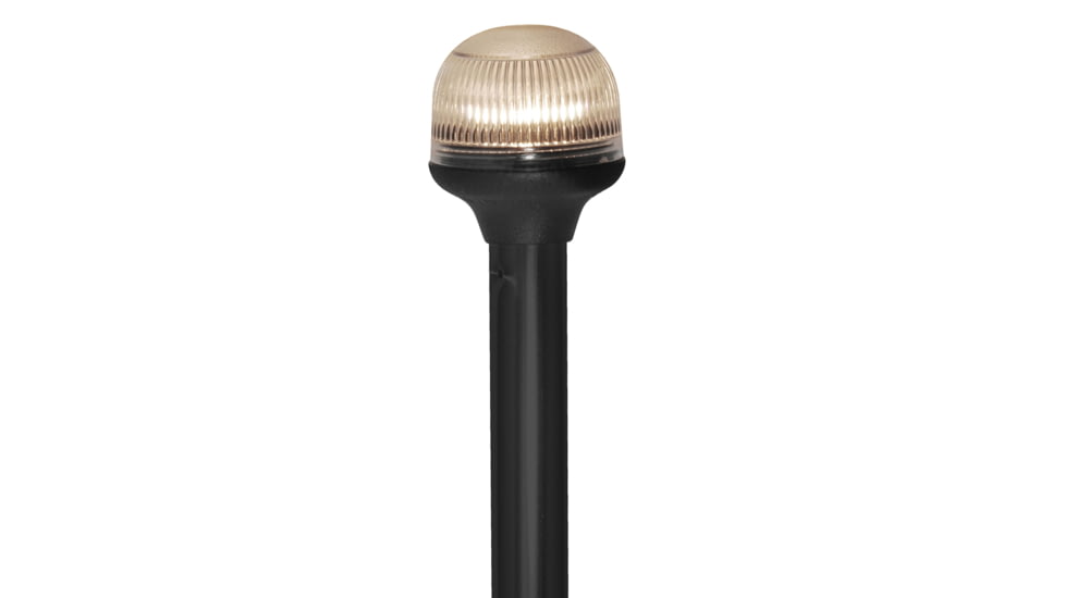 Attwood Marine All-Around Fold-Down Incandescent Anti-Glare 12V Lens Light w/ Horizontal Composite Base, 12in Black Plastic Pole, 5358-P12-7