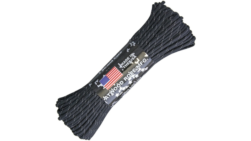 Atwood 1293H Parachute Reflective Cord, 550 Paracord, 7 Strand Core, Black Reflective, 100 Ft, Nylon Construction, Black, R101 - BLACK