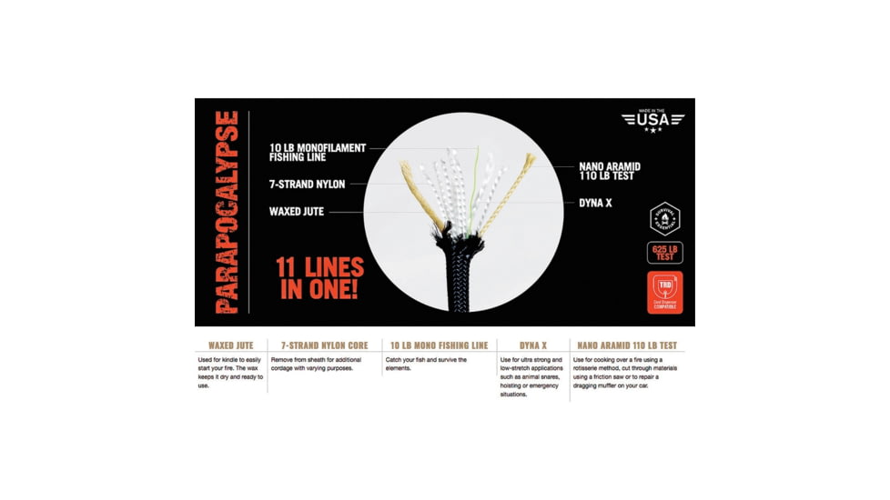 Atwood 1294H Parapocalypse 4mm Diameter Cord - 100 Ft, Black, SPARA100