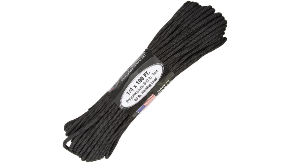 Atwood 0.25in Utility Rope, 100ft, Utility Rope, Black, 0.25in Diameter, Firm Diamond Braided Rope, 100 Ft, 14100-B