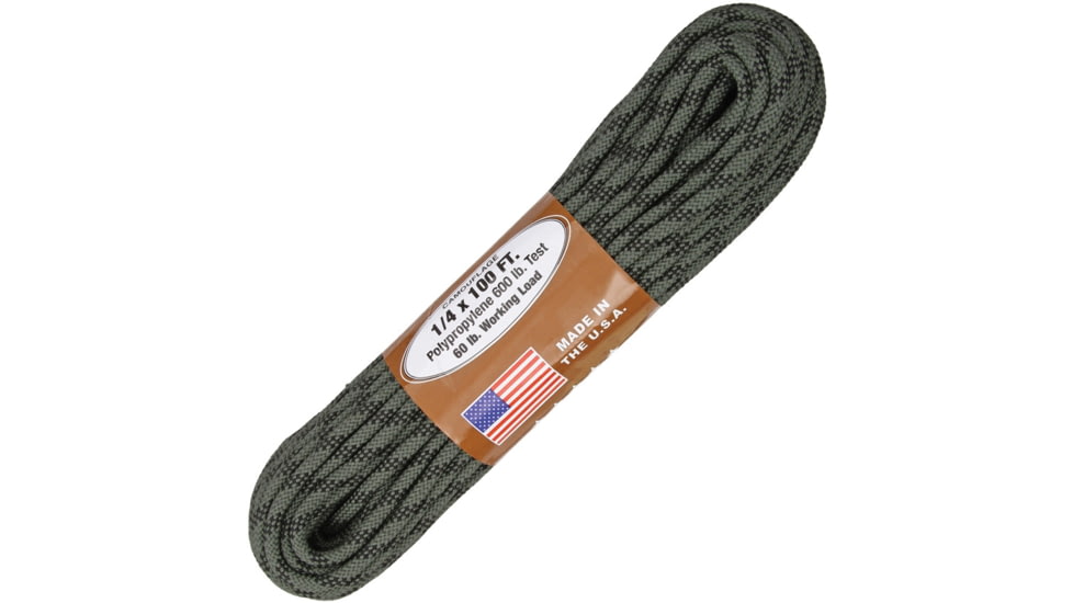 Atwood 0.25in Utility Rope, 100ft, Utility Rope, Camo, 0.25in Diameter, Firm Diamond Braided Rope, 100 Ft, 14100-C