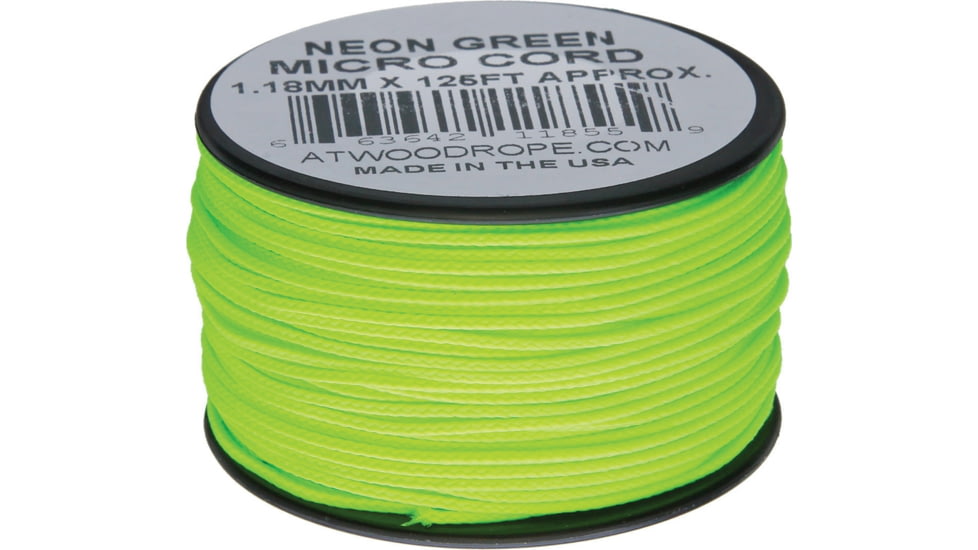 Atwood Micro Cord 125ft, 1.18mm Diameter, Nylon Construction, Neon Green, MS18 - NEON GREEN