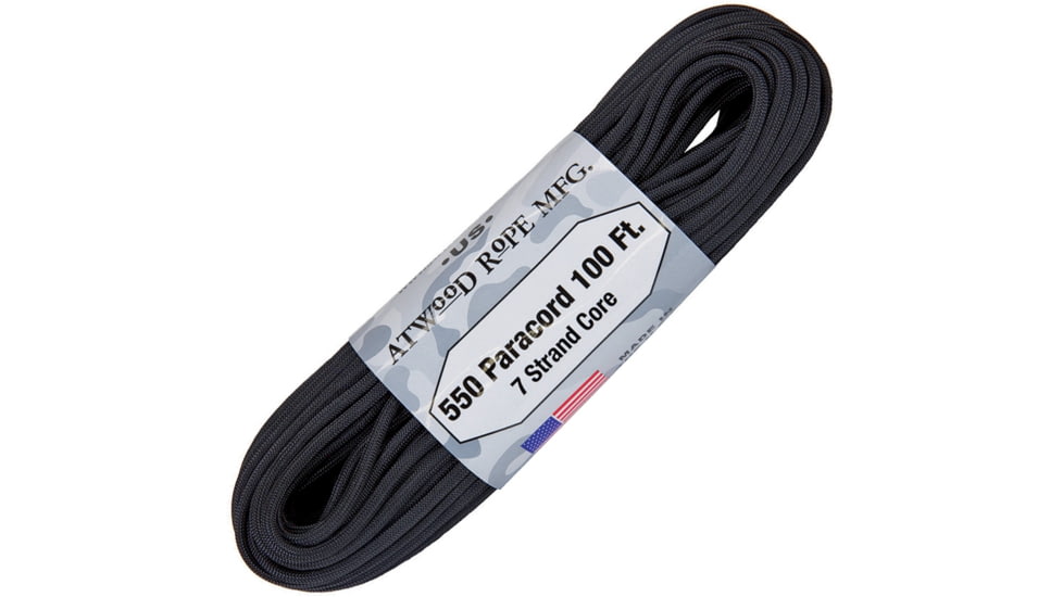 Atwood Parachute Cord, 100ft, 550 Cord, 7 Strand Core, Black, S01 - BLACK