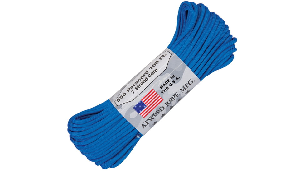 Atwood Parachute Cord, 100ft, 550 Cord, 7 Strand Core, Blue, S02 - BLUE