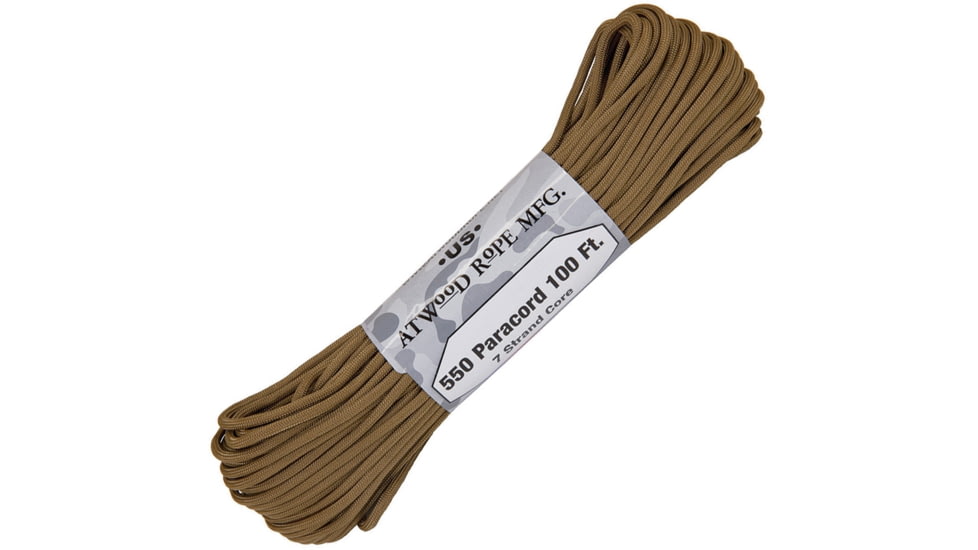 Atwood Parachute Cord, 100ft, 550 Cord, 7 Strand Core, Coyote, S24 - COYOTE