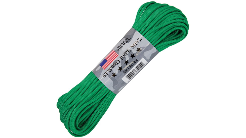 Atwood Parachute Cord, 100ft, 550 Cord, 7 Strand Core, Green, S06 - GREEN