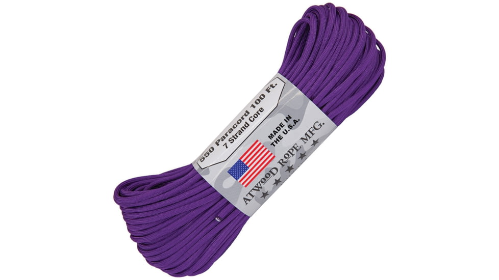 Atwood Parachute Cord, 100ft, 550 Cord, 7 Strand Core, Purple, S05 - PURPLE