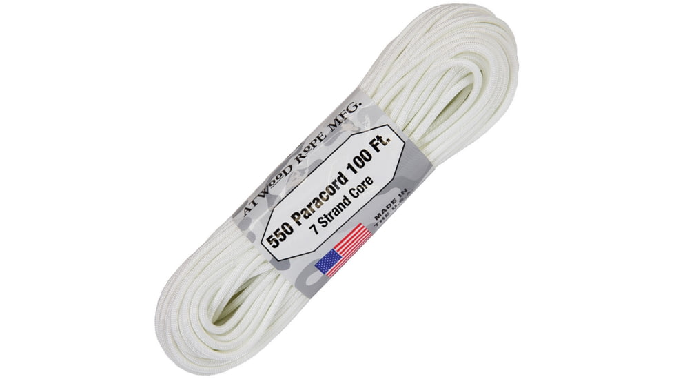 Atwood Parachute Cord, 100ft, 550 Cord, 7 Strand Core, White, S08 - WHITE