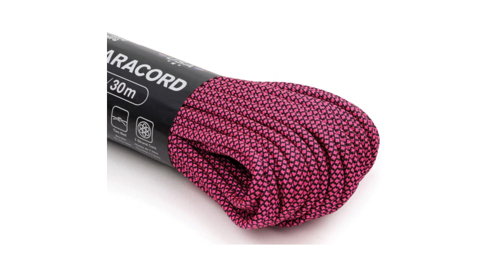 Atwood Diamond Parachute Cord, 100ft, Black/Hot Pink, C550 DIAMOND BLK W/ HOT PINK