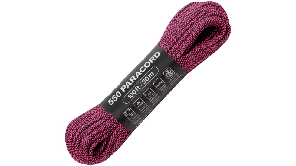 Atwood Diamond Parachute Cord, 100ft, Black/Hot Pink, C550 DIAMOND BLK W/ HOT PINK