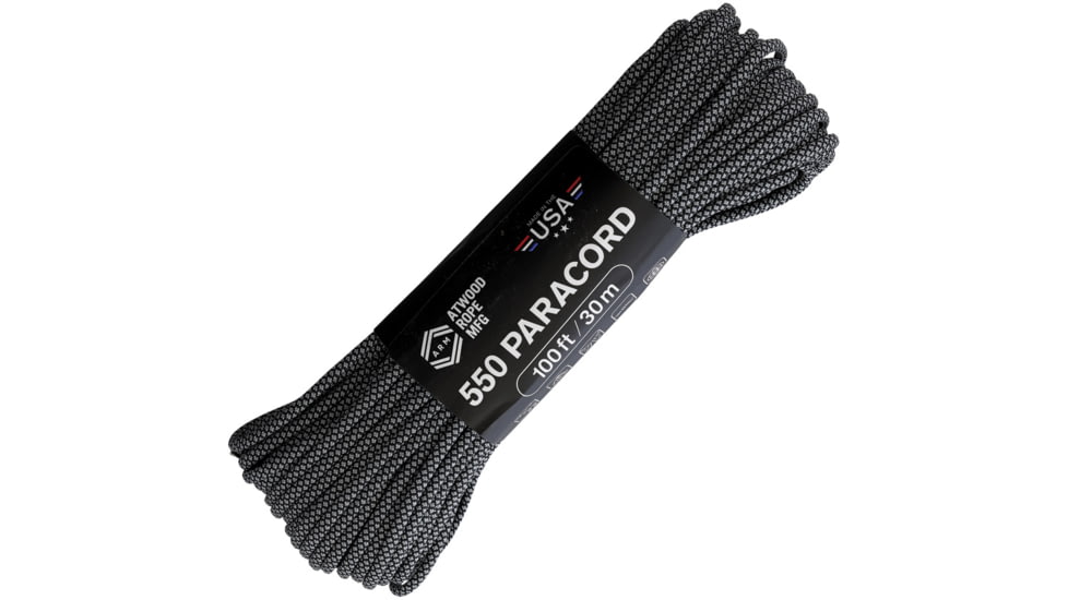 Atwood Diamond Parachute Cord, 100ft, Black/Gray, C550 DIAMOND BLK W/ GREY