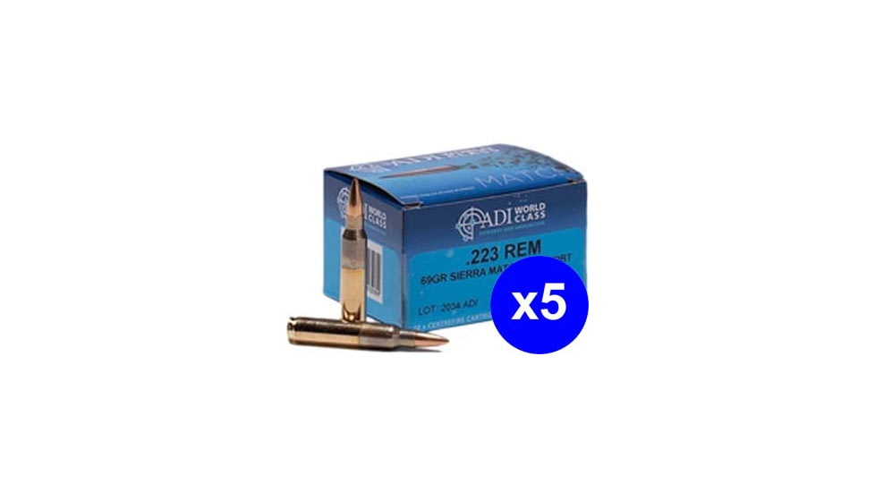Australian Munitions ADI World Class Sierra MatchKing .223 Remington, 69 Grain, Hollow Point HP, Brass Cased, Centerfire Rifle Ammo, 100 Rounds