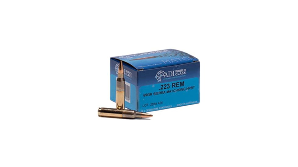 Australian Munitions ADI World Class Sierra MatchKing .223 Remington, 69 Grain, Hollow Point HP, Brass Cased, Centerfire Rifle Ammo, 20 Rounds, 9332153003289