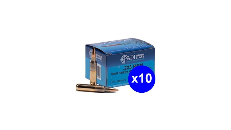 Australian Munitions ADI World Class Sierra MatchKing .223 Remington, 69 Grain, Hollow Point HP, Brass Cased, Centerfire Rifle Ammo, 200 Rounds