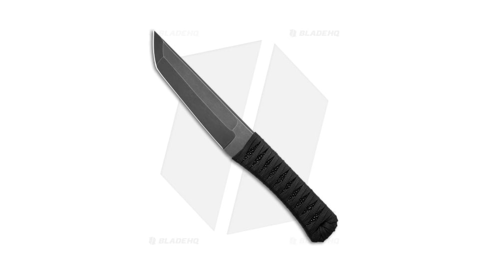 AuxMFG KTK XL Fixed Blade Knife, 5.10in, AEB-L Steel, Tanto Blade, Cord, Black Handle, Black/Black Gray, 9.50 inch, BHQ-215922