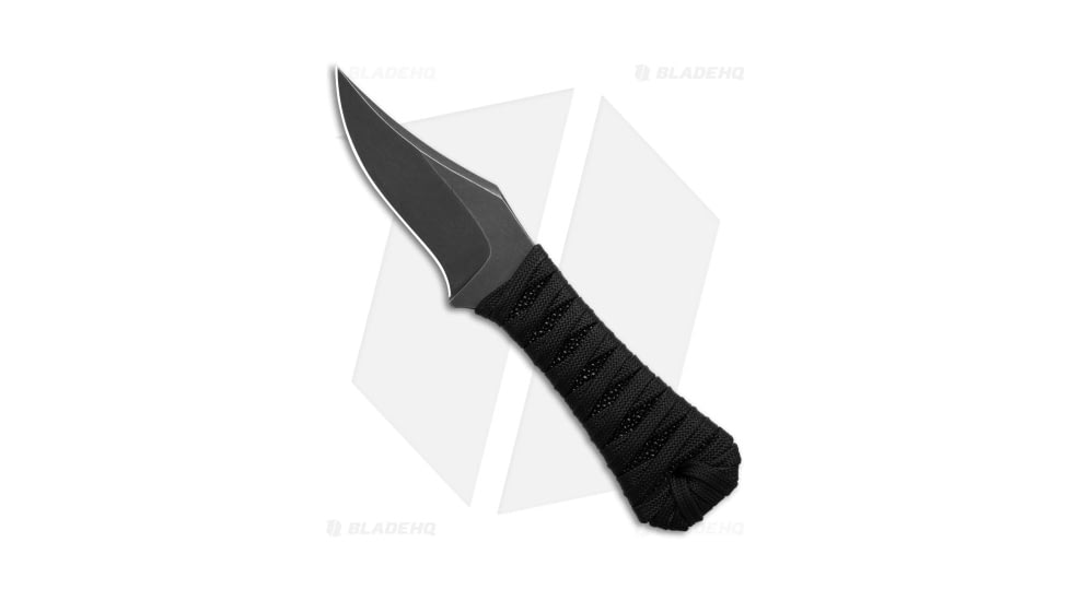 AuxMFG Pocket Bowie Fixed Blade Knife, 2.75in, AEB-L Steel, Clip Point Blade, Cord, Black Handle, Black/Black, 6.00 inch, BHQ-192387