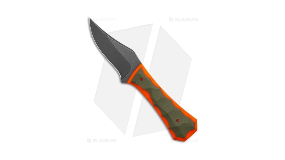 AuxMFG Pocket Bowie Fixed Blade Knife, 2.75in, AEB-L Steel, Clip Point Blade, G-10, OD Green/Orange Handle, OD Green/Orange/Black Gray, 6.15 inch, BHQ-215893