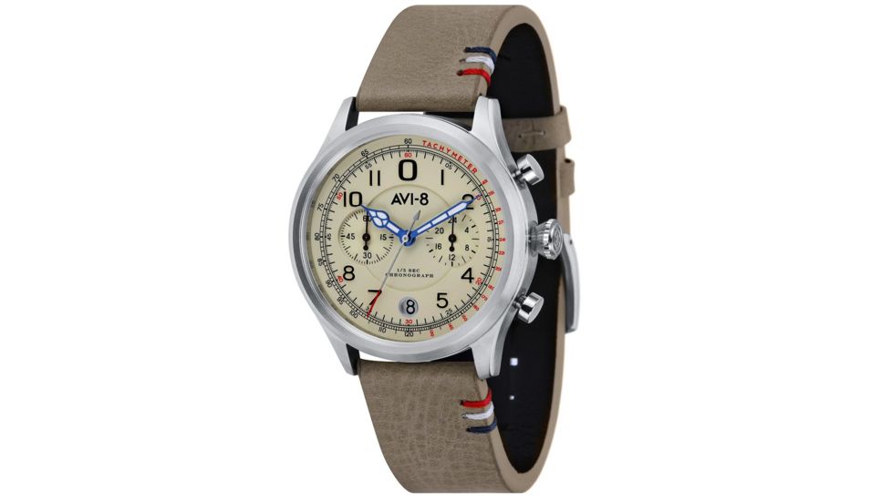 AVI-8 Flyboy - Lafayette Watch Japan Meca-Quartz VK 64 Chronograph Movement with Date and 1/5 Second, Cream/Warm Grey AV-4054-01