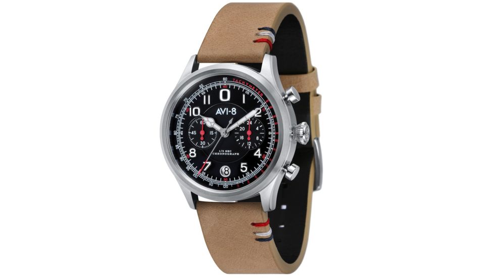 AVI-8 Flyboy - Lafayette Watch Japan Meca-Quartz VK 64 Chronograph Movement with Date and 1/5 Second, Black/Beige AV-4054-02