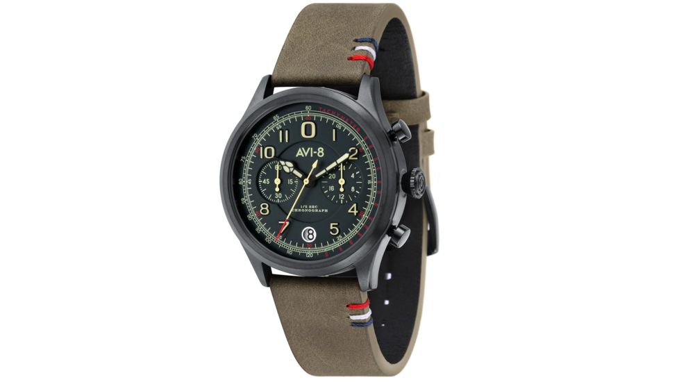 AVI-8 Flyboy - Lafayette Watch Japan Meca-Quartz VK 64 Chronograph Movement with Date and 1/5 Second, Green/Dark Green AV-4054-03