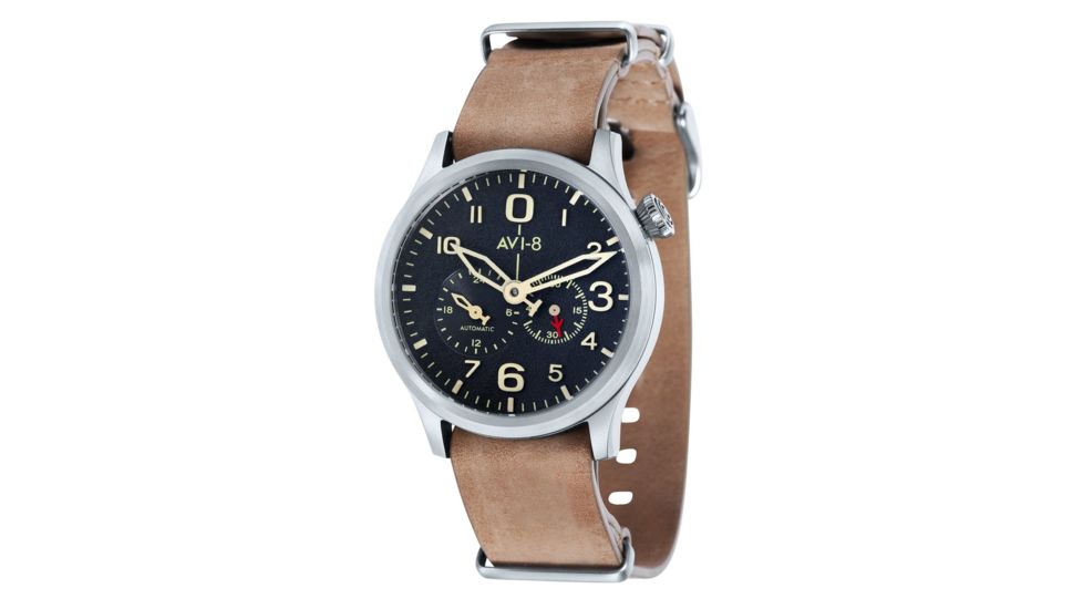 AVI-8 Flyboy Watch Japan Automatic 2 Hands with 24 hours and Small Second, Blue/Cream, AV-4048-02 