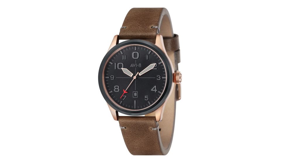 AVI-8 Flyboy Watch  Japanese Quartz 3 Hands with Date, Black/Brown AV-4028-0C