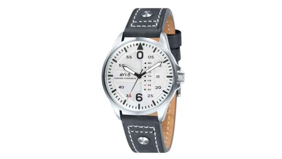 AVI-8 Hawker Harrier II Watch Quartz Japan 3 Hands with Day and Date, Silver White/Black AV-4003-01