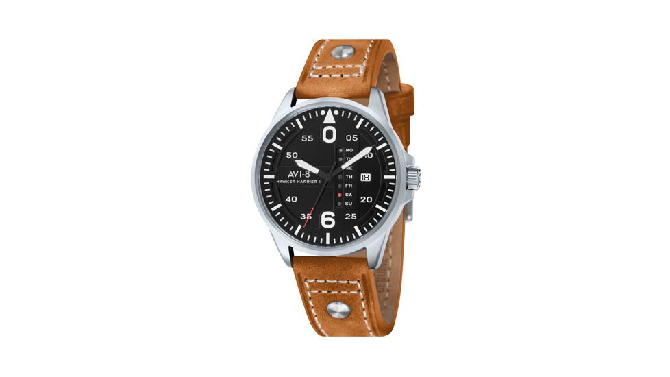 AVI-8 Hawker Harrier II Watch Quartz Japan 3 Hands with Day and Date, Black/Tan AV-4003-02