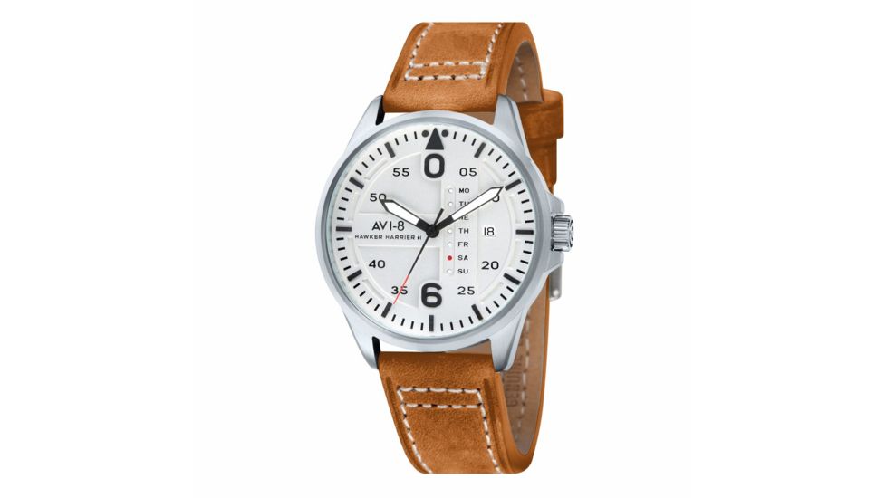 AVI-8 Hawker Harrier II Watch Quartz Japan 3 Hands with Day and Date, White/Brown AV-4003-0C