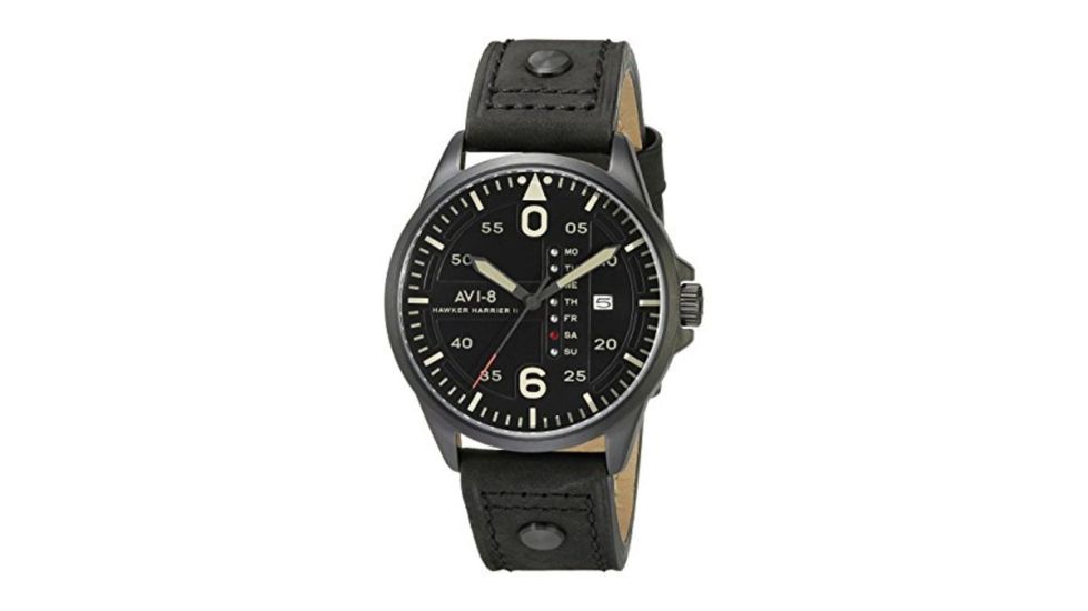 AVI-8 Hawker Harrier II Watch Quartz Japan 3 Hands with Day and Date, Black/Black, AV-4003-07