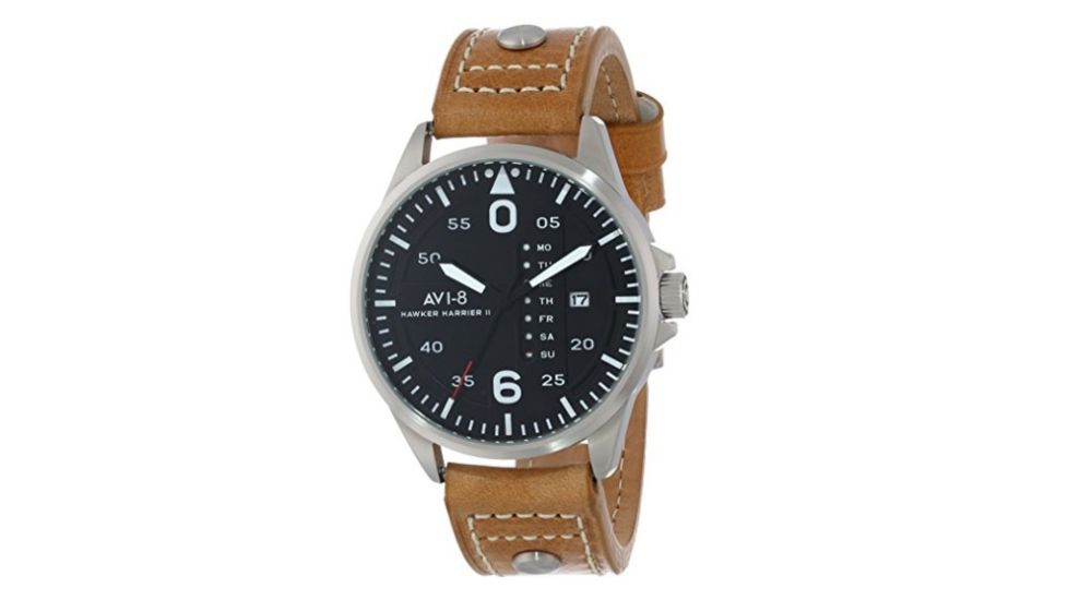 AVI-8 Hawker Harrier II Watch Quartz Japan 3 Hands with Day and Date, Black/Tan, AV-4003-0B