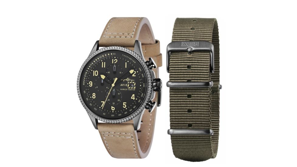 AVI-8 Hawker Hunter Watch Quartz Japan Chronograph with Date, Grey/Cream AV-4036-06