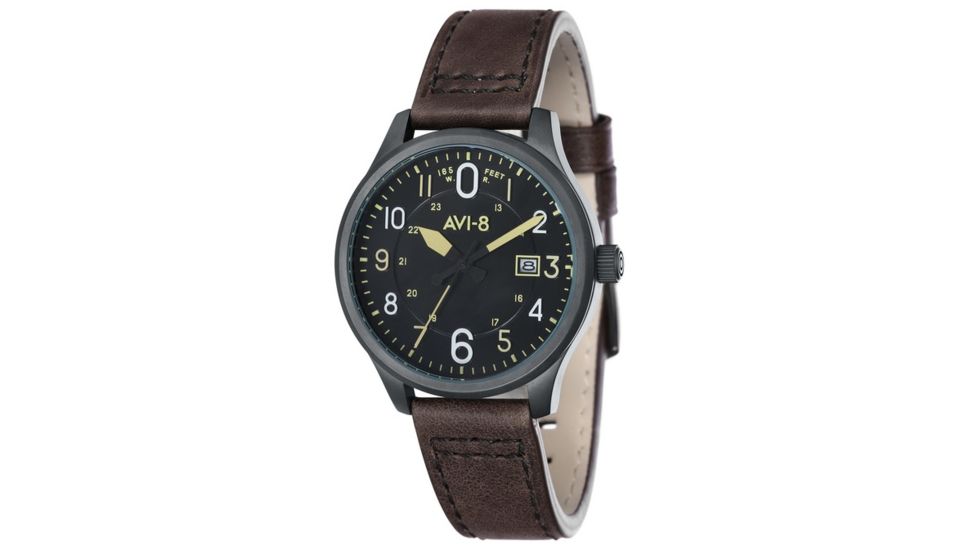 AVI-8 Hawker Hurricane Watch Japan Quartz 3 Hands with Date, Black/Brown, AV-4053-02